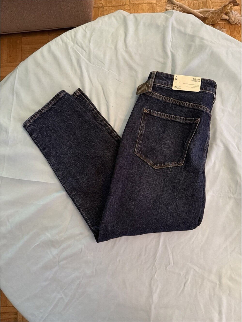 Women’s NWT Ana Boyfriend Dark Wash Mid Rise Jeans Sz 8 Denim